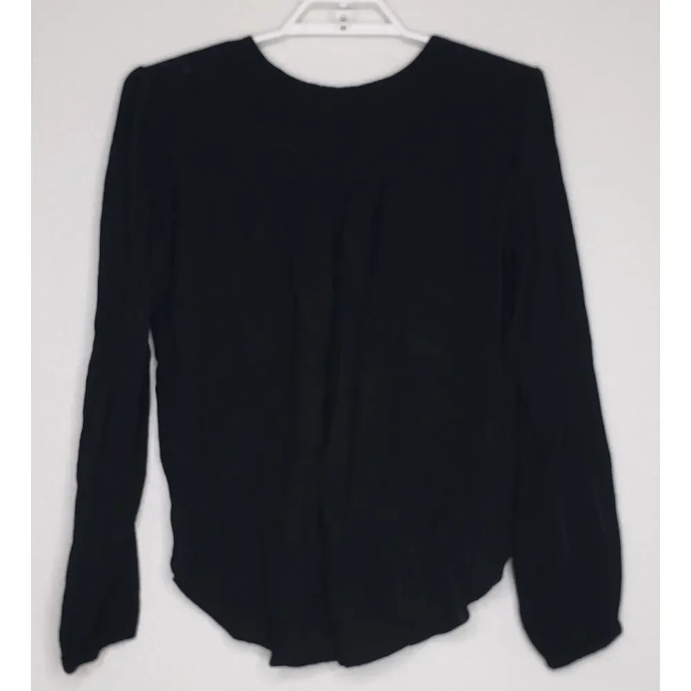Free People Boho Top Womens Size‎ Small Black Long Puff Sleeve V-Neck High Low